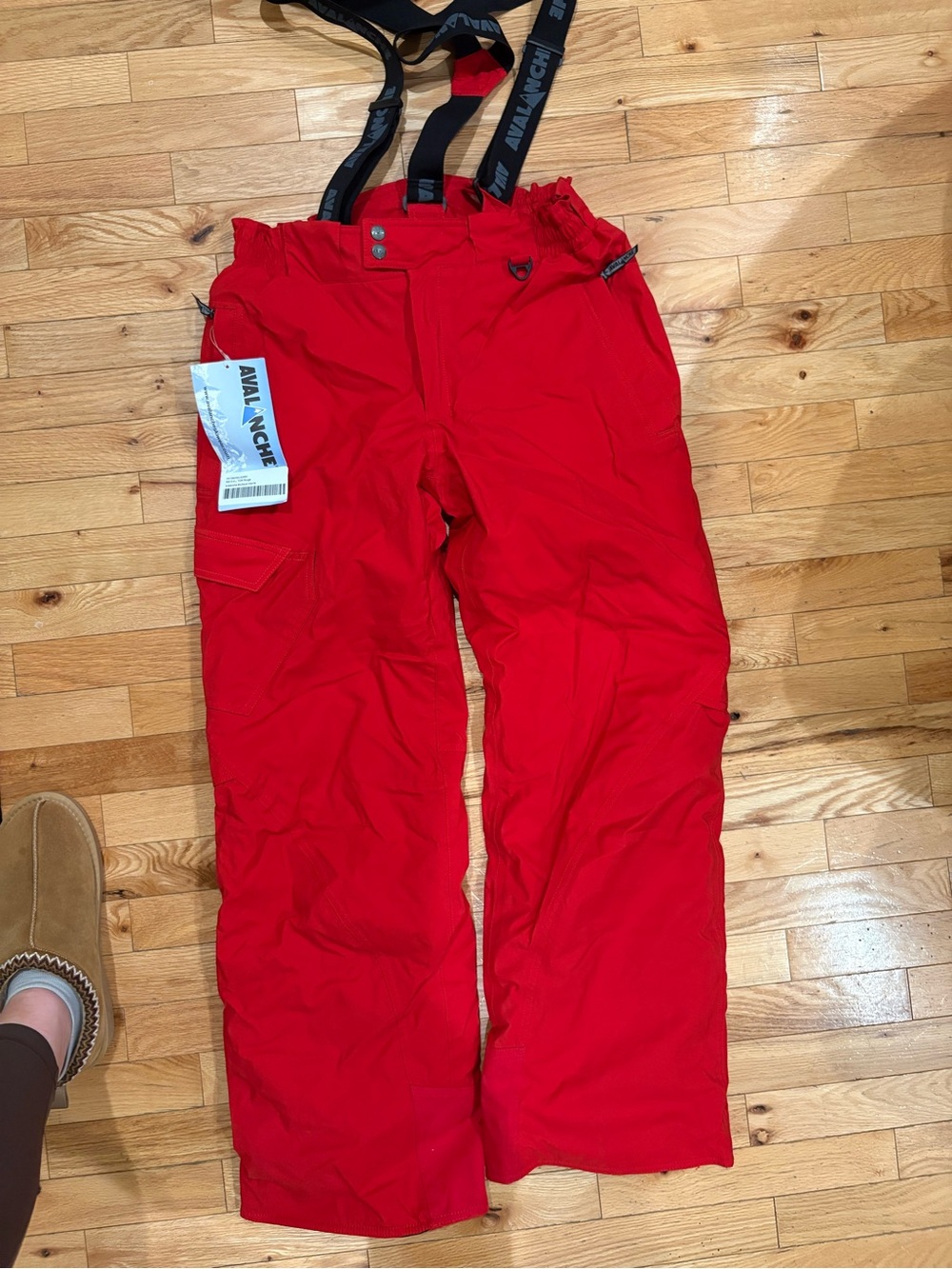 Avalanche Men's Red Snow Pants with Adjustable Black Suspenders